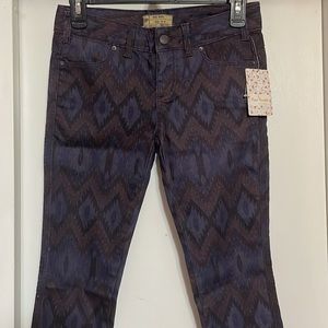 Free People Aztec Purple Pattern Jeans Size 25 NWT